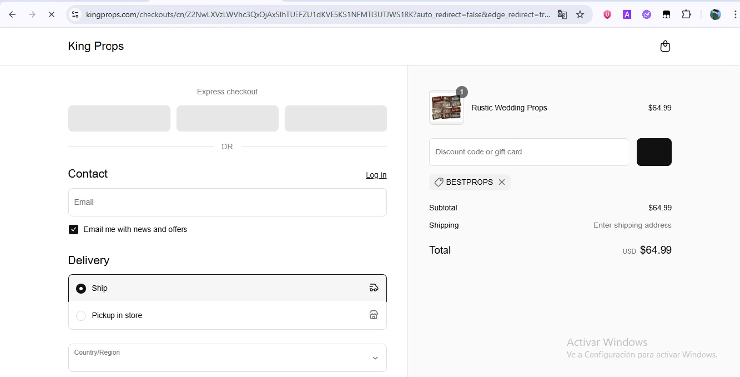 King Props promo code screenshot showing code BESTPROPS applied at King Props checkout page. Uploaded by SimplyCodes community member RoyalHunter7203 on Jun 15, 2025