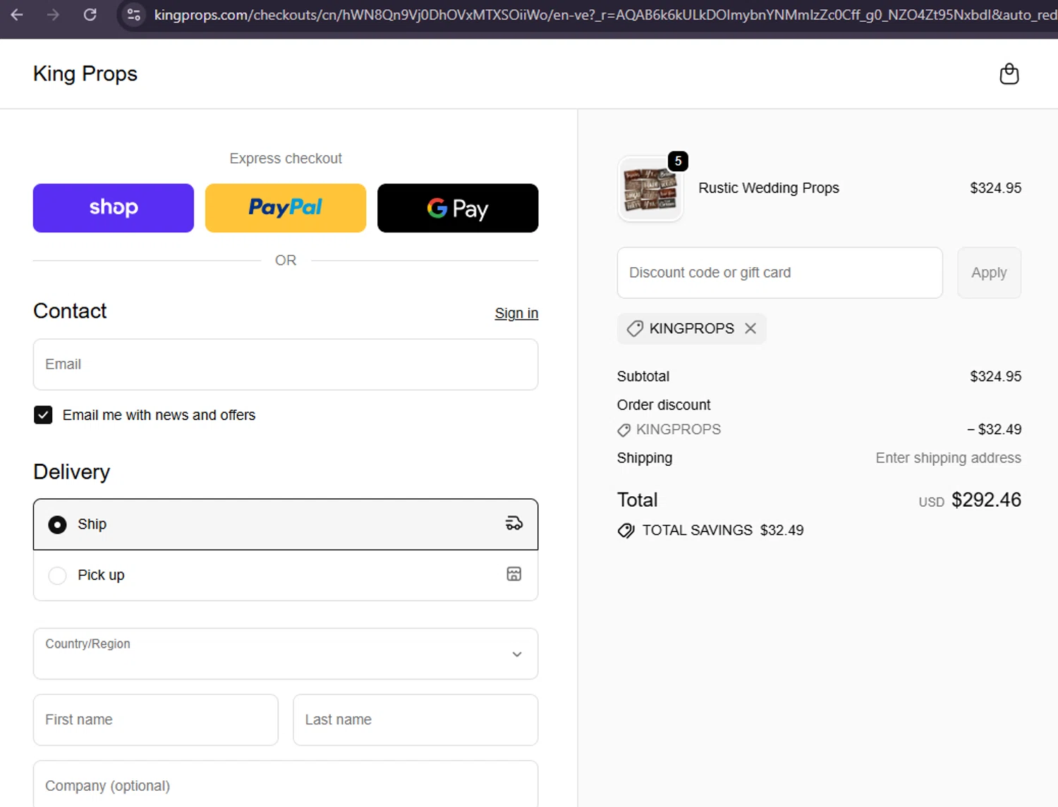 King Props promo code screenshot showing code KINGPROPS applied at King Props checkout page. Uploaded by SimplyCodes community member MoneySage8222 on Feb 5, 2026