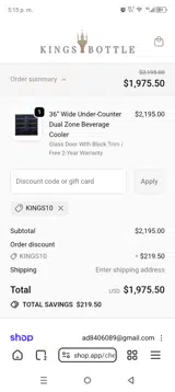 KINGS10 coupon verification screenshot