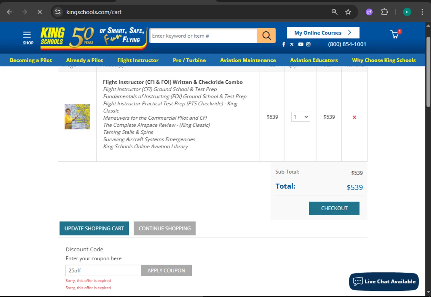 King Schools discount code screenshot showing code 25off applied at King Schools checkout page. Uploaded by SimplyCodes community member WiseMonarch3906 on Sep 25, 2025