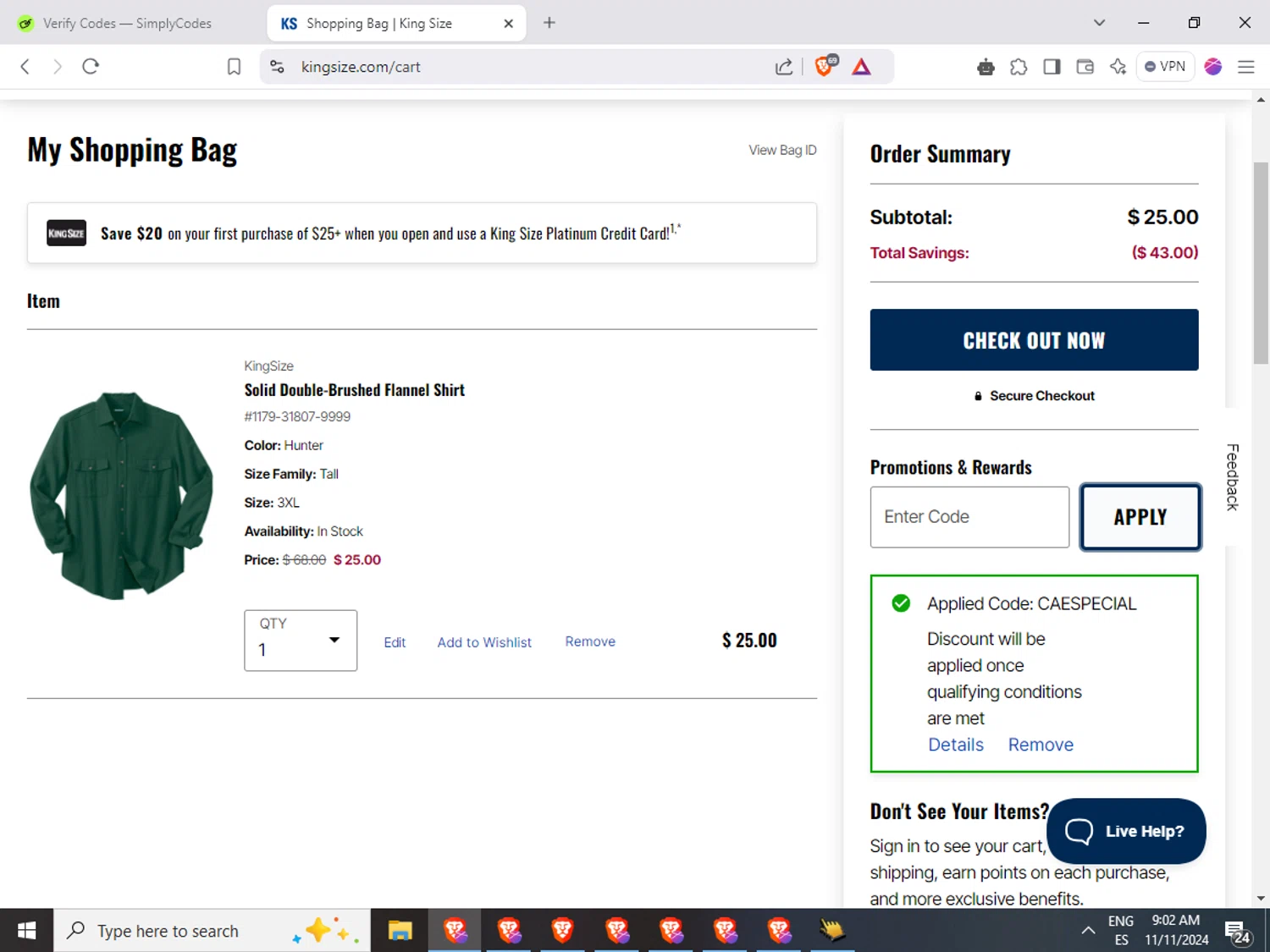 where to use KingSize Direct promo code box