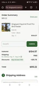 Save15 coupon verification screenshot