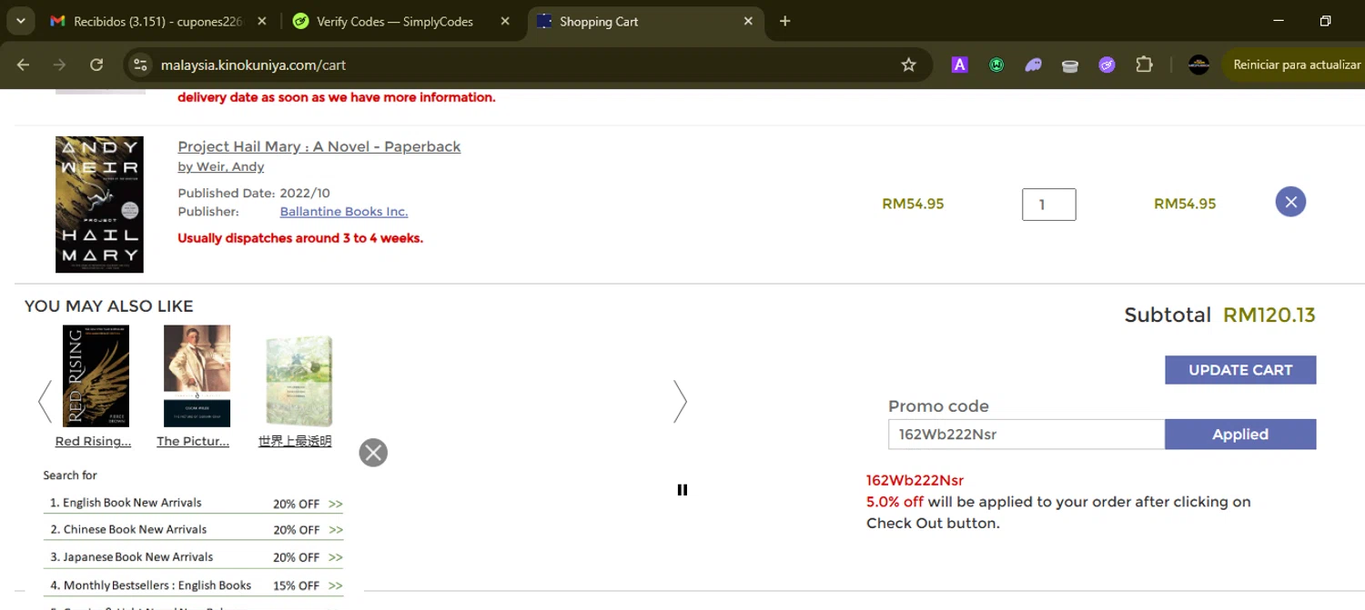Kinokuniya checkout page showing Kinokuniya promo code box | Screenshot taken by SimplyCodes community member on Feb 17, 2026