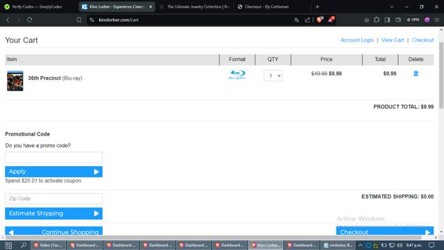 Kino Lorber checkout page showing Kino Lorber promo code box | Screenshot taken by SimplyCodes community member on Jul 23, 2024