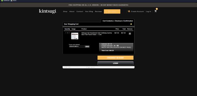 Kintsugi Hair checkout page showing Kintsugi Hair coupon code box | Screenshot taken by SimplyCodes community member on Apr 11, 2025