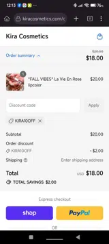 kira10off coupon verification screenshot