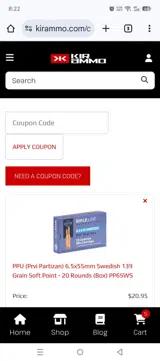 KIR Ammo coupon verification screenshot