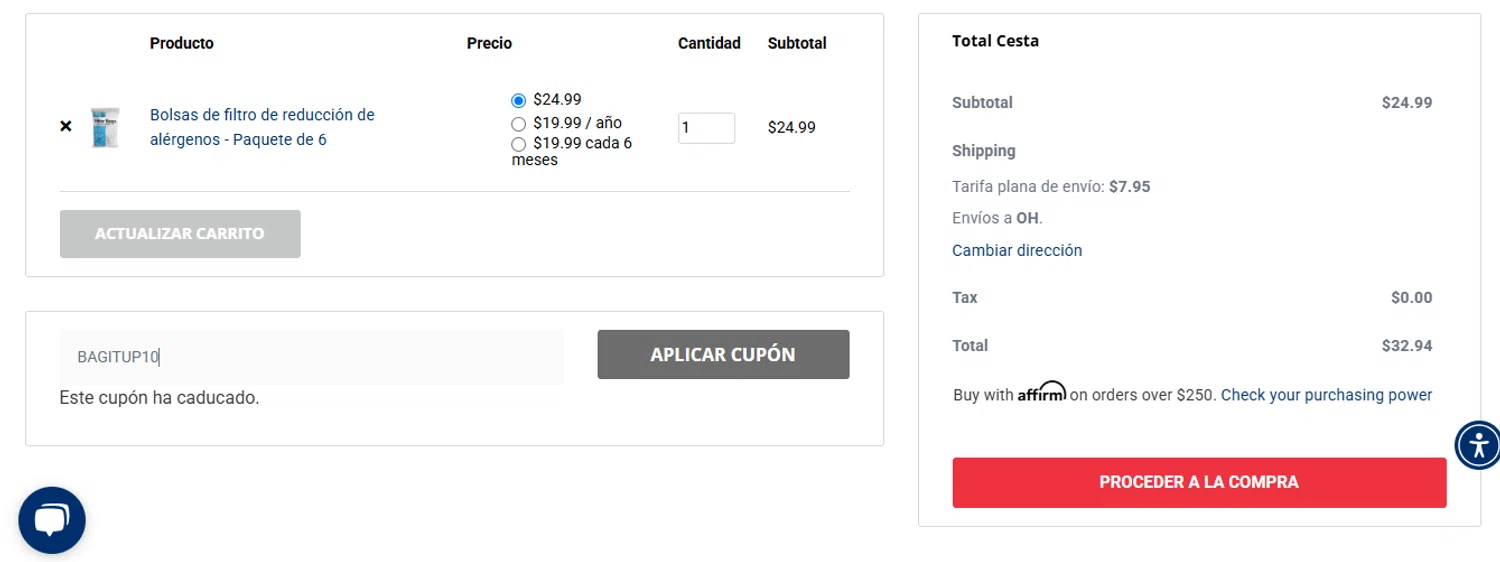 Kirby coupon code screenshot showing code BAGITUP10 applied at Kirby checkout page. Uploaded by SimplyCodes community member MagnificentCollector7829 on Jan 31, 2025