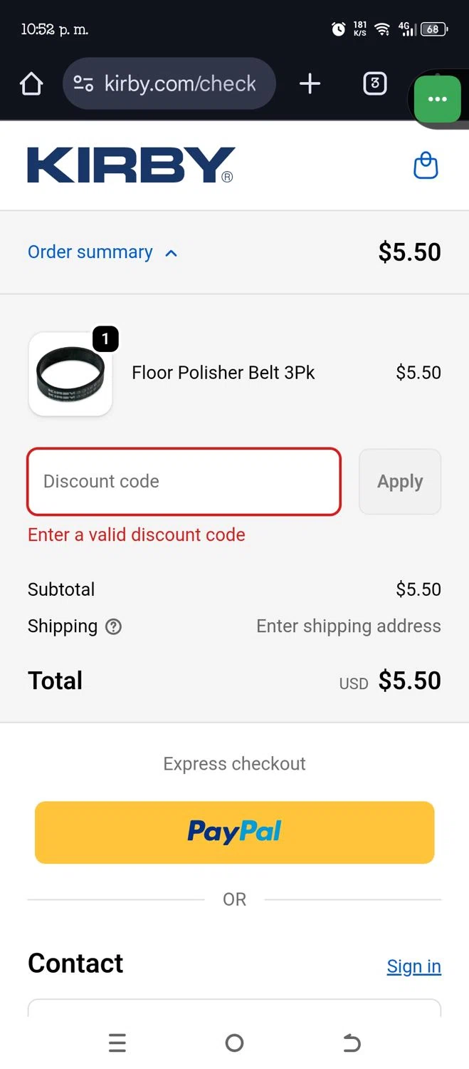 Kirby coupon code screenshot showing code BF25 applied at Kirby checkout page. Uploaded by SimplyCodes community member SavingsWarden235 on Dec 11, 2025