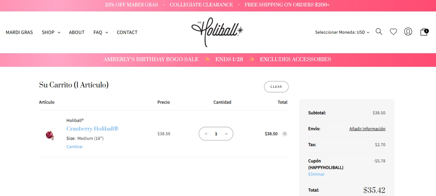 Kirby coupon code screenshot showing code HAPPYHOLIBALL applied at Kirby checkout page. Uploaded by SimplyCodes community member armalissolorzano1 on Jan 28, 2026