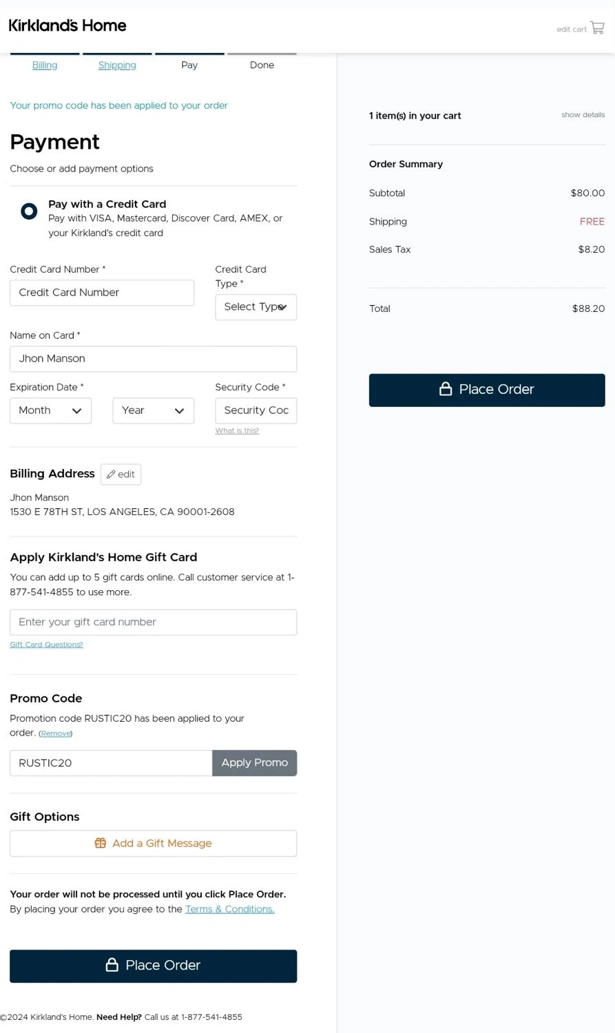 where to use Kirkland's promo code box