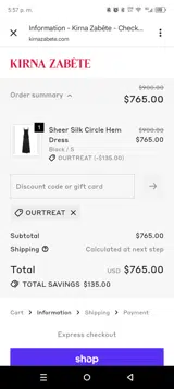 OURTREAT coupon verification screenshot