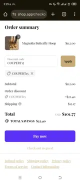 COUPERT15 coupon verification screenshot