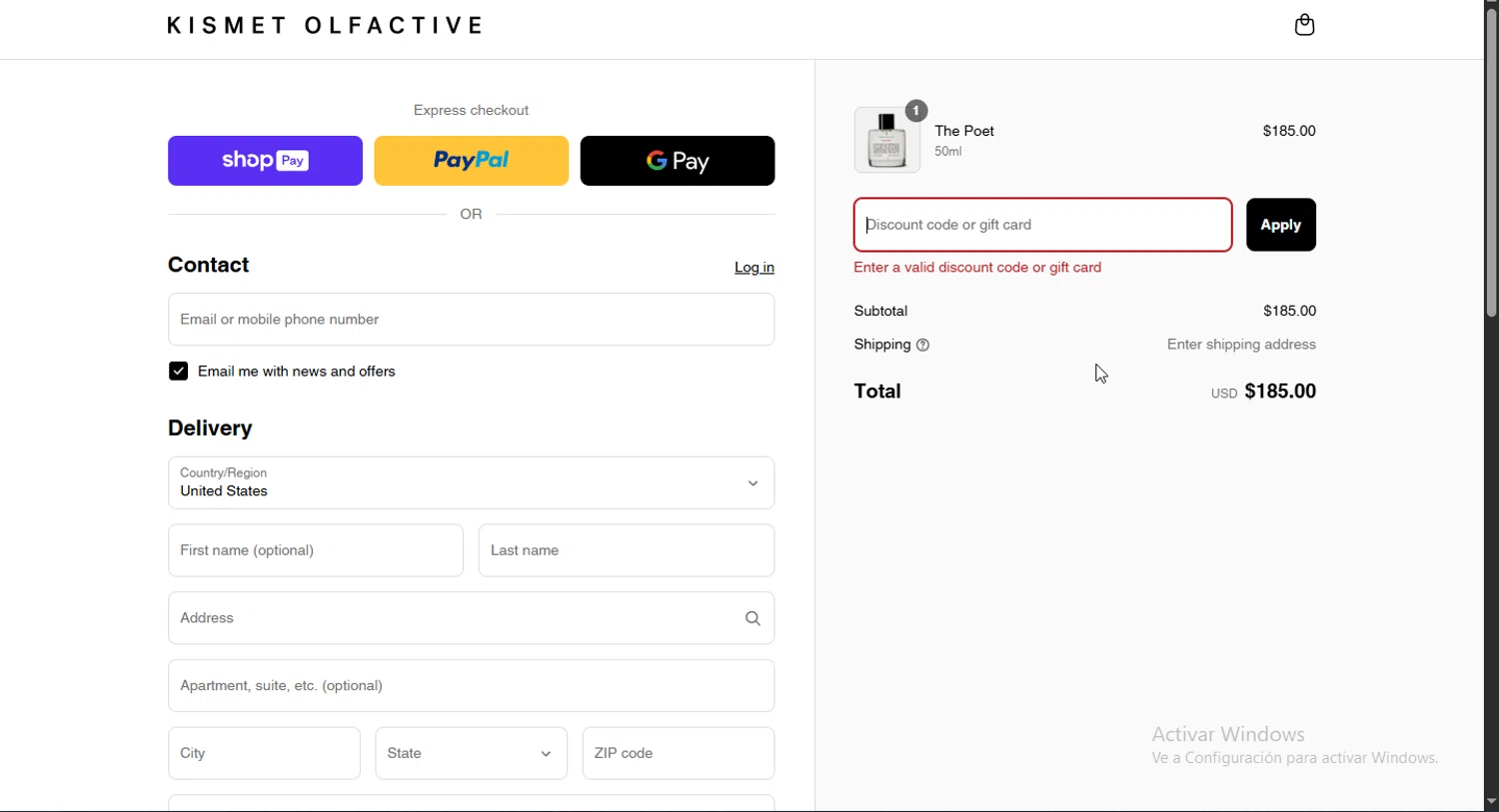 Kismet Olfactive discount code screenshot showing code 310mlspecial applied at Kismet Olfactive checkout page. Uploaded by SimplyCodes community member Rayyyyyy on Apr 9, 2025