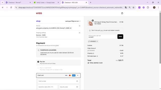 Kiss checkout page showing Kiss promo code box | Screenshot taken by SimplyCodes community member on Sep 12, 2025