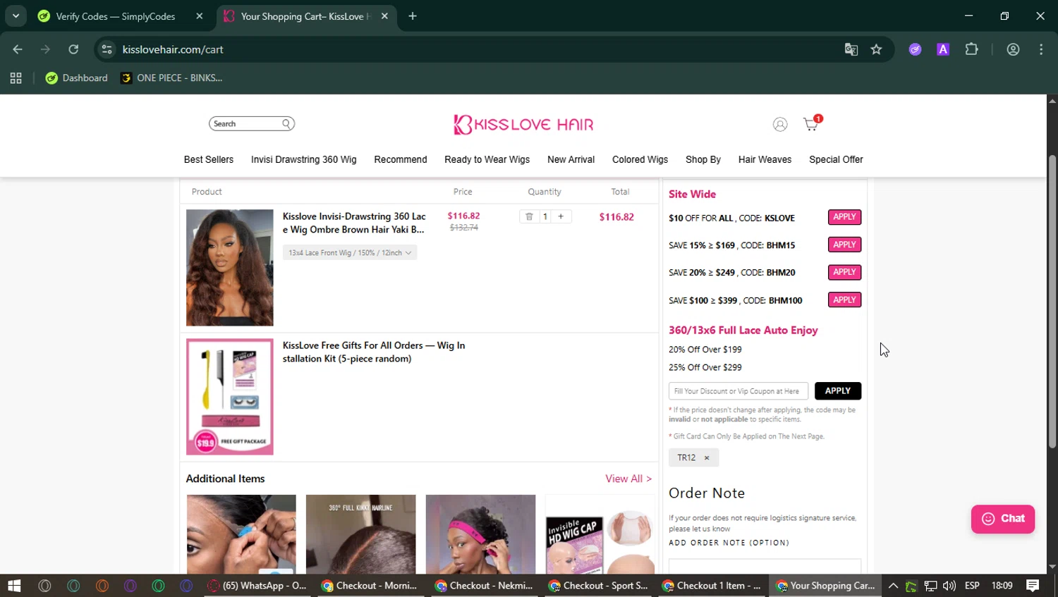 KissLove Hair checkout page showing KissLove Hair promo code box | Screenshot taken by SimplyCodes community member on Feb 16, 2026