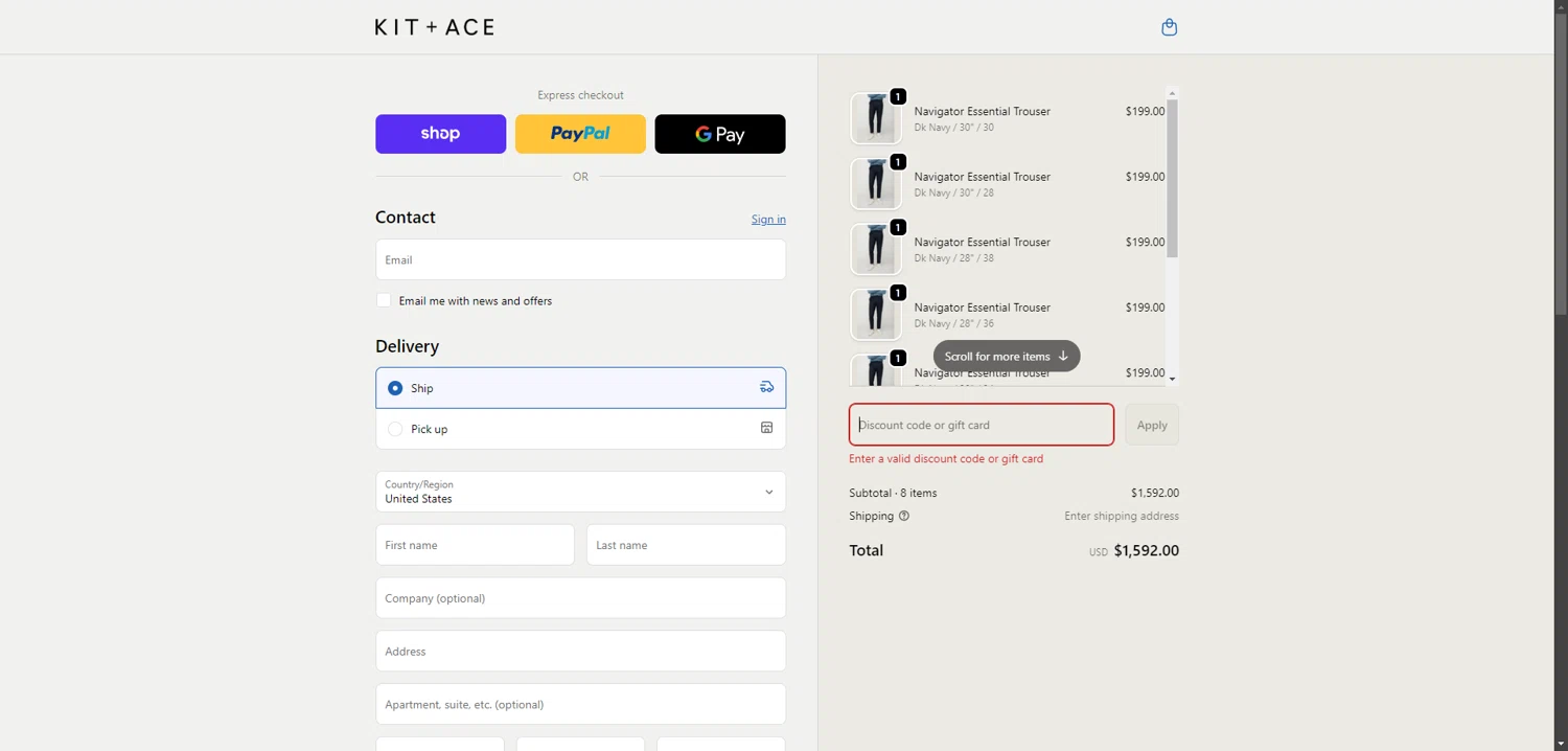 Kit and Ace promo code screenshot showing code CLEARANCE30OFF* applied at Kit and Ace checkout page. Uploaded by SimplyCodes community member FortunateWizard717 on Feb 6, 2026