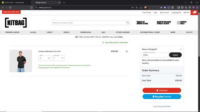 Kitbag checkout page showing Kitbag discount code box | Screenshot taken by SimplyCodes community member on Aug 20, 2025