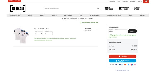 Kitbag checkout page showing Kitbag discount code box | Screenshot taken by SimplyCodes community member on Jul 27, 2025