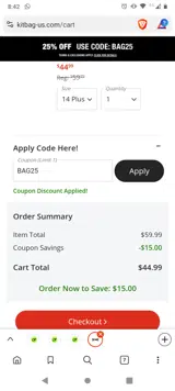 BAG25 coupon verification screenshot