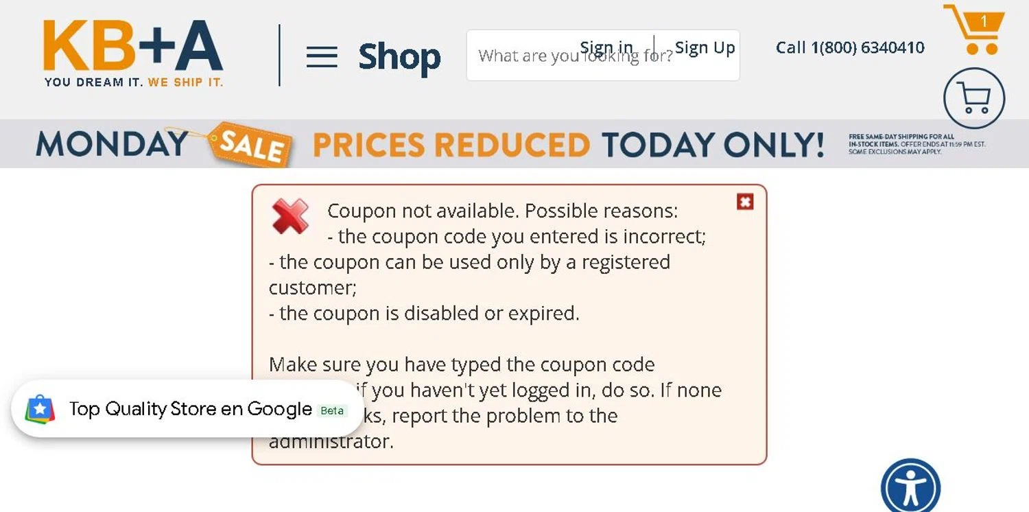 Kitchen & Bath Authority coupon code screenshot showing code SAVE10 applied at Kitchen & Bath Authority checkout page. Uploaded by SimplyCodes community member SmartSaver7916 on Apr 21, 2025