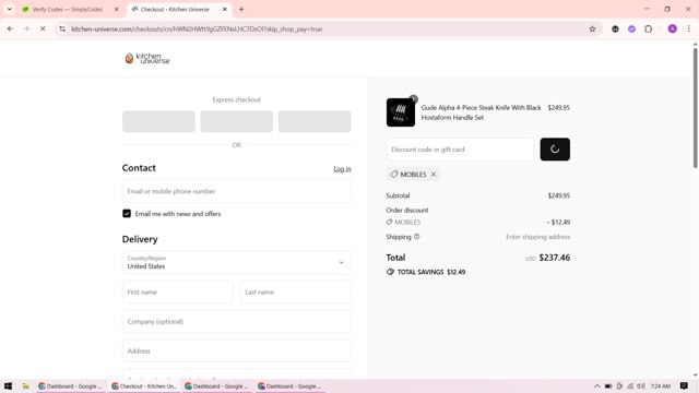 Kitchen Universe checkout page showing Kitchen Universe promo code box | Screenshot taken by SimplyCodes community member on Aug 27, 2025