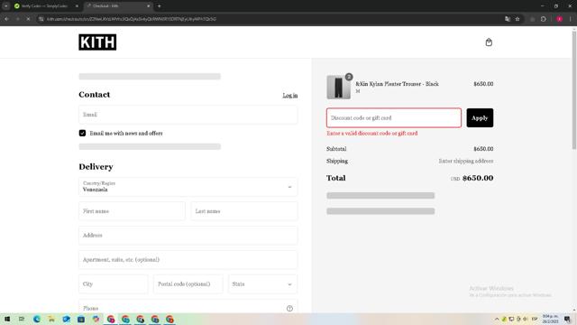 Kith checkout page showing Kith discount code box | Screenshot taken by SimplyCodes community member on Feb 27, 2025