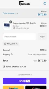 KITLAB10 coupon verification screenshot