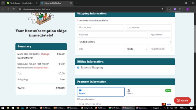KitNipBox checkout page showing KitNipBox coupon code box | Screenshot taken by SimplyCodes community member on Aug 10, 2025