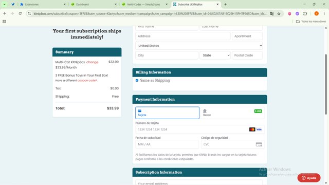 KitNipBox checkout page showing KitNipBox coupon code box | Screenshot taken by SimplyCodes community member on Aug 25, 2025