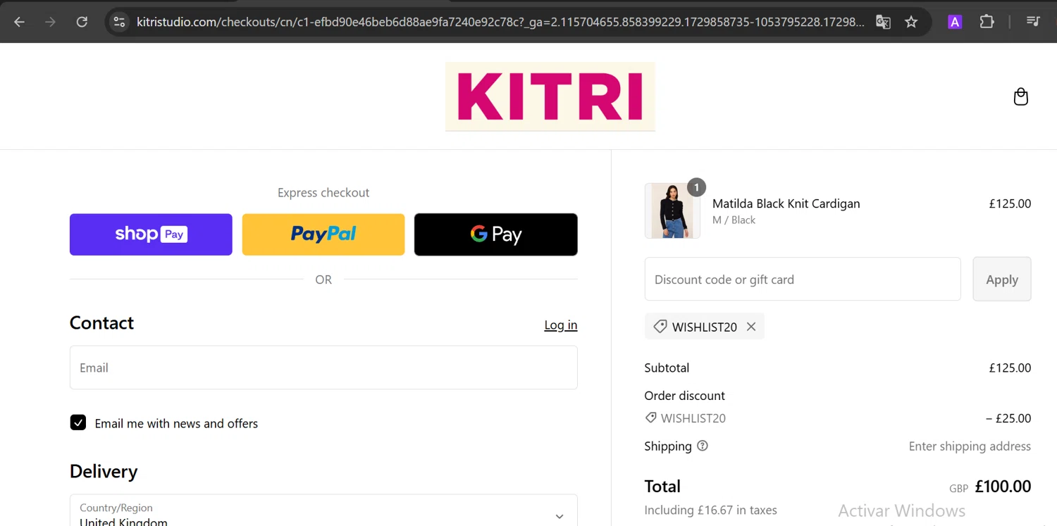 where to use KITRI promo code box