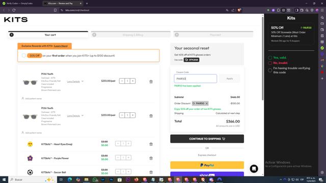 Kits checkout page showing Kits coupon code box | Screenshot taken by SimplyCodes community member on Sep 13, 2025