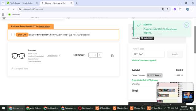Kits checkout page showing Kits coupon code box | Screenshot taken by SimplyCodes community member on Sep 12, 2025