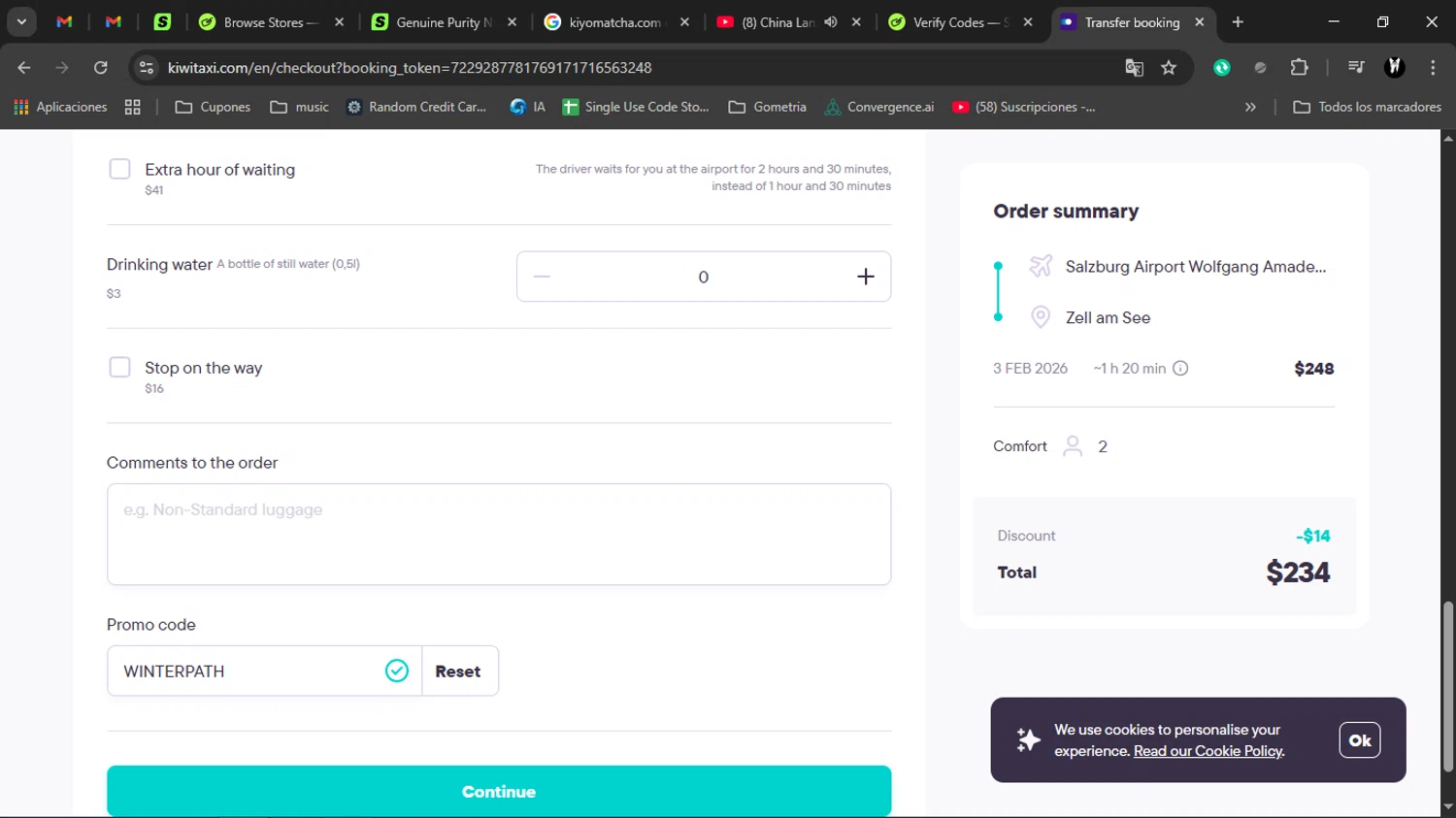 Kiwitaxi checkout page showing Kiwitaxi promo code box | Screenshot taken by SimplyCodes community member on Jan 23, 2026