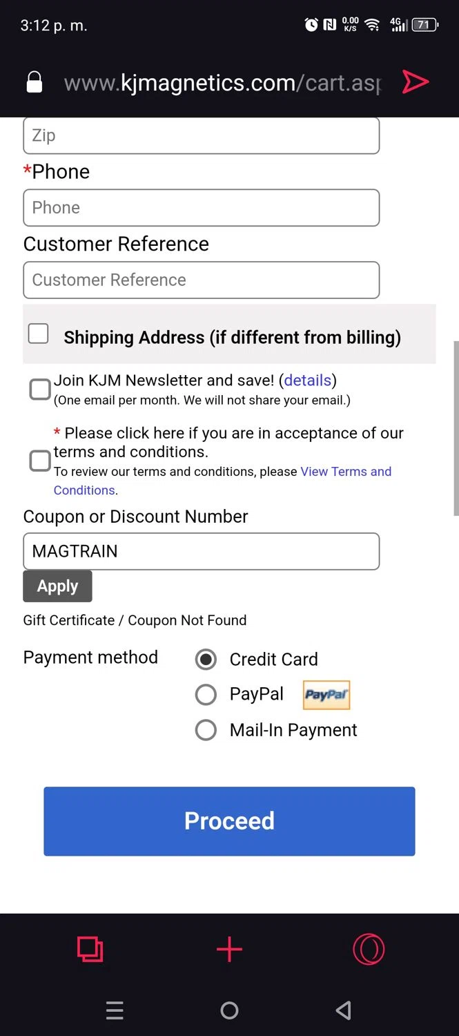 K&J Magnetics checkout page showing K&J Magnetics discount code box | Screenshot taken by SimplyCodes community member on Apr 24, 2025