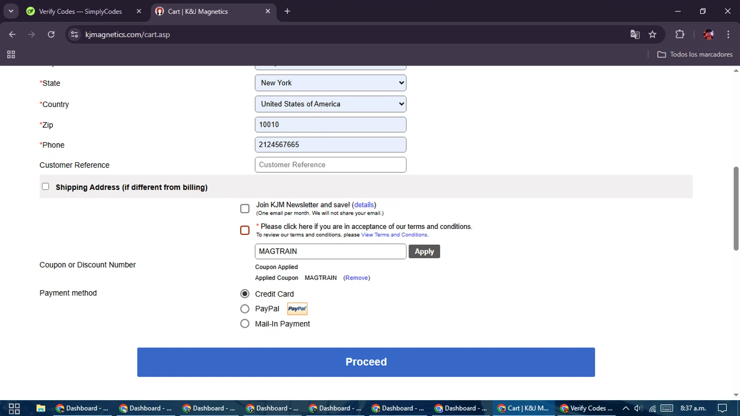 K&J Magnetics checkout page showing K&J Magnetics discount code box | Screenshot taken by SimplyCodes community member on Mar 13, 2025