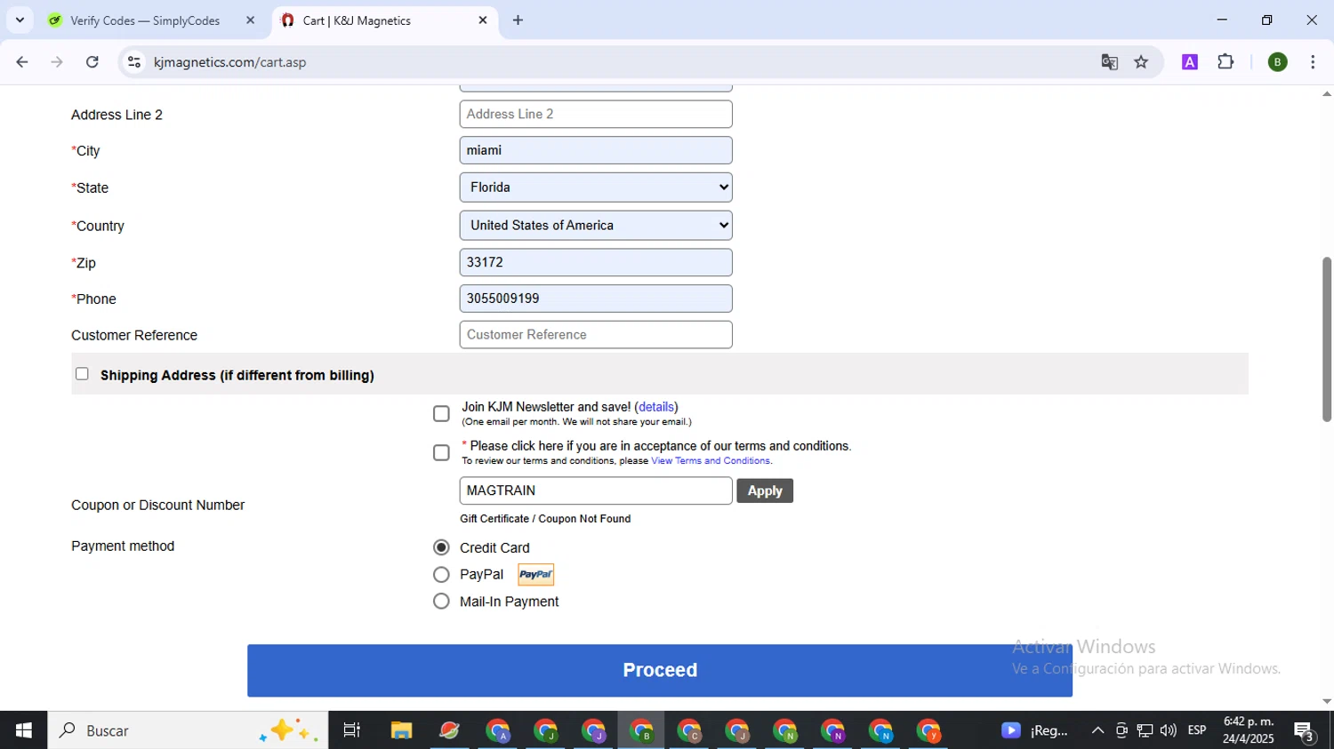 K&J Magnetics discount code screenshot showing code MAGTRAIN applied at K&J Magnetics checkout page. Uploaded by SimplyCodes community member SaleVirtuoso5993 on Apr 25, 2025