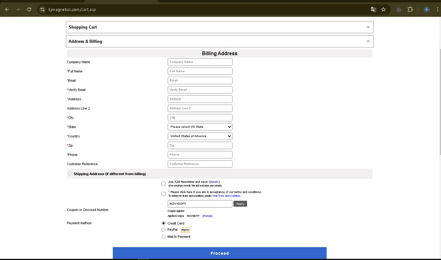K&J Magnetics checkout page showing K&J Magnetics discount code box | Screenshot taken by SimplyCodes community member on Nov 5, 2024