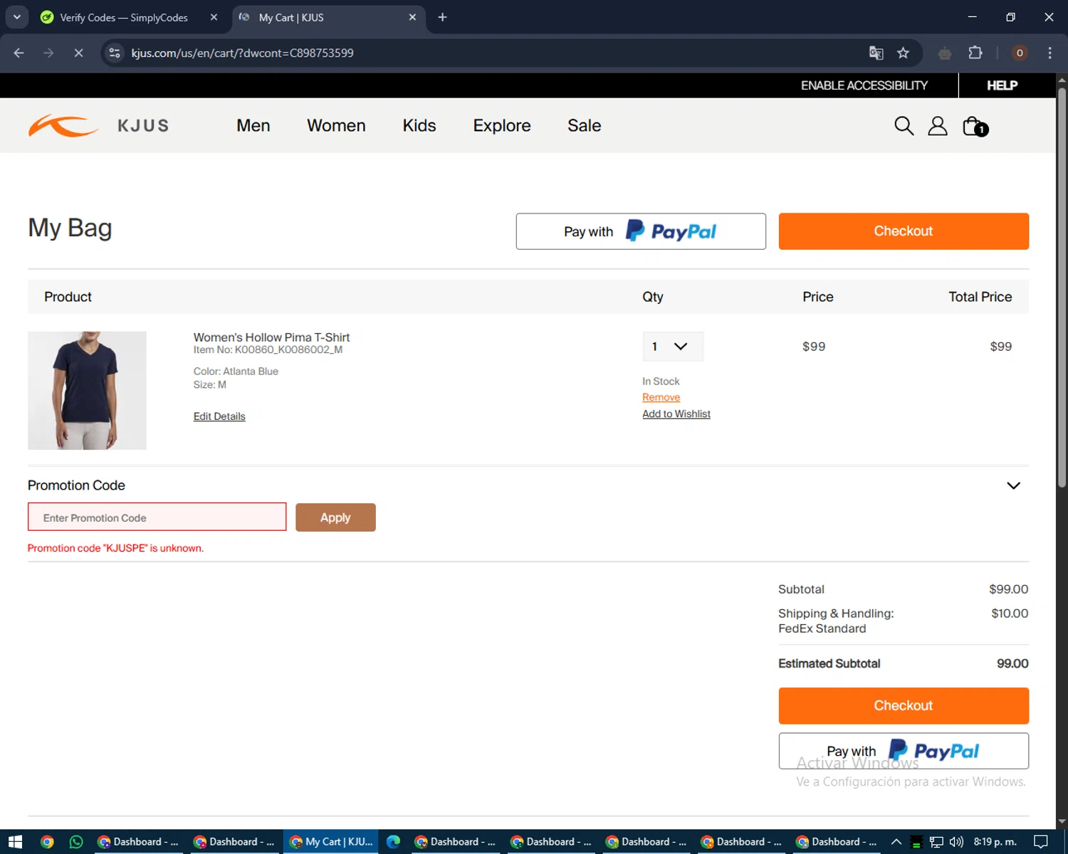 Kjus promo code screenshot showing code KJUSPE applied at Kjus checkout page. Uploaded by SimplyCodes community member Legendar on May 17, 2025