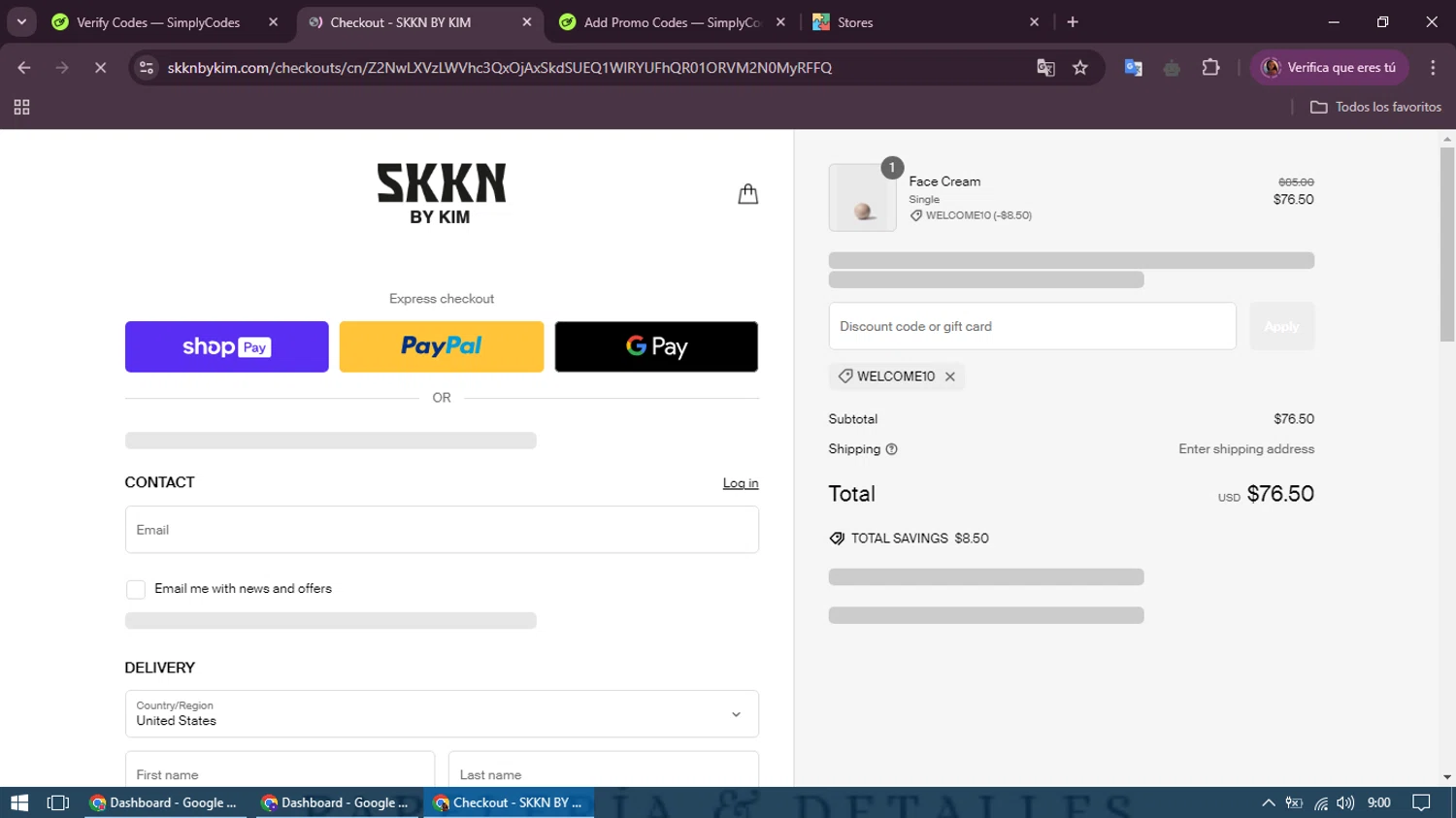 KKW Beauty checkout page showing KKW Beauty promo code box | Screenshot taken by SimplyCodes community member on Jan 4, 2025