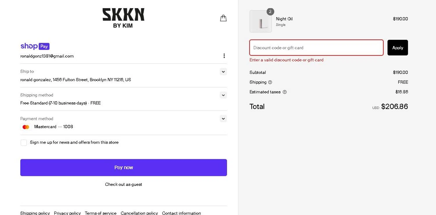 KKW Beauty promo code screenshot showing code Buymoreskkn applied at KKW Beauty checkout page. Uploaded by SimplyCodes community member SalePioneer8028 on Feb 27, 2025