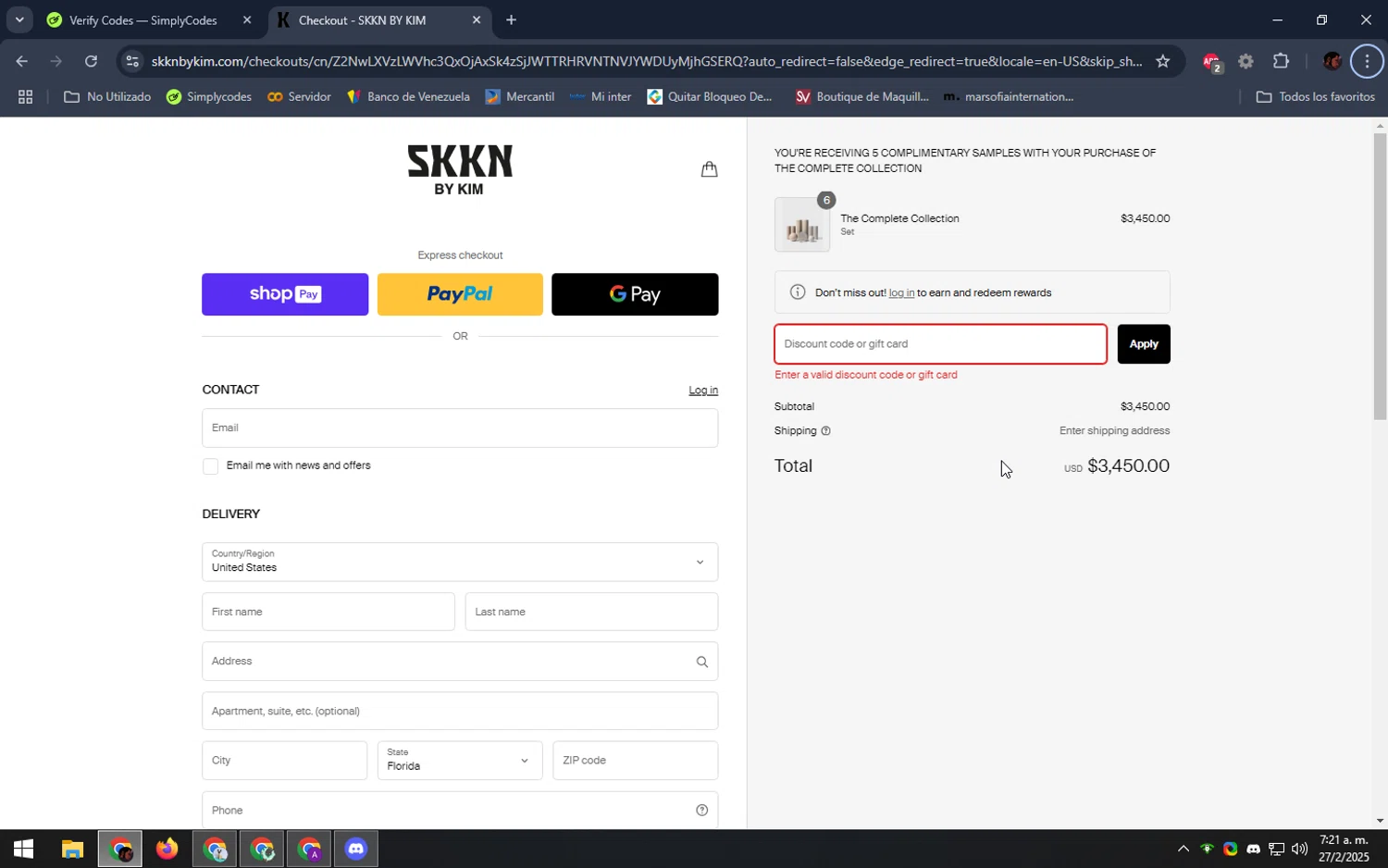 KKW Beauty promo code screenshot showing code Buymoreskkn applied at KKW Beauty checkout page. Uploaded by SimplyCodes community member DealEagle493 on Feb 27, 2025