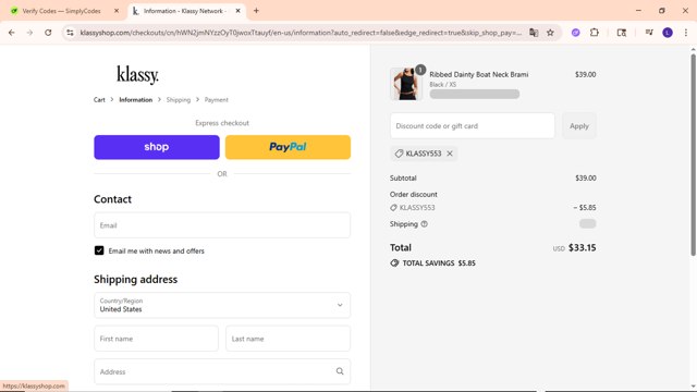 Klassy Network checkout page showing Klassy Network discount code box | Screenshot taken by SimplyCodes community member on Sep 8, 2025