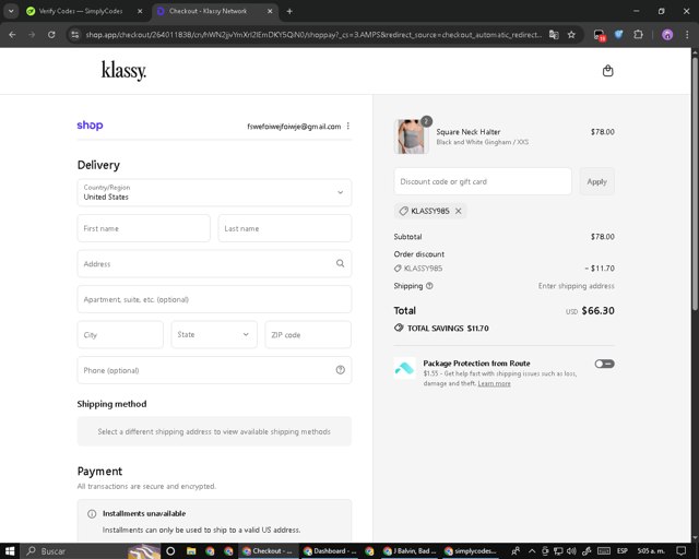 Klassy Network checkout page showing Klassy Network discount code box | Screenshot taken by SimplyCodes community member on Sep 8, 2025