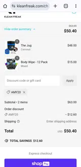 AMY20 coupon verification screenshot