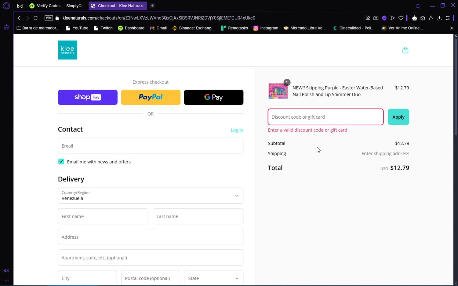 Klee Naturals coupon code screenshot showing code CHEER35 applied at Klee Naturals checkout page. Uploaded by SimplyCodes community member trinzo on Mar 20, 2025