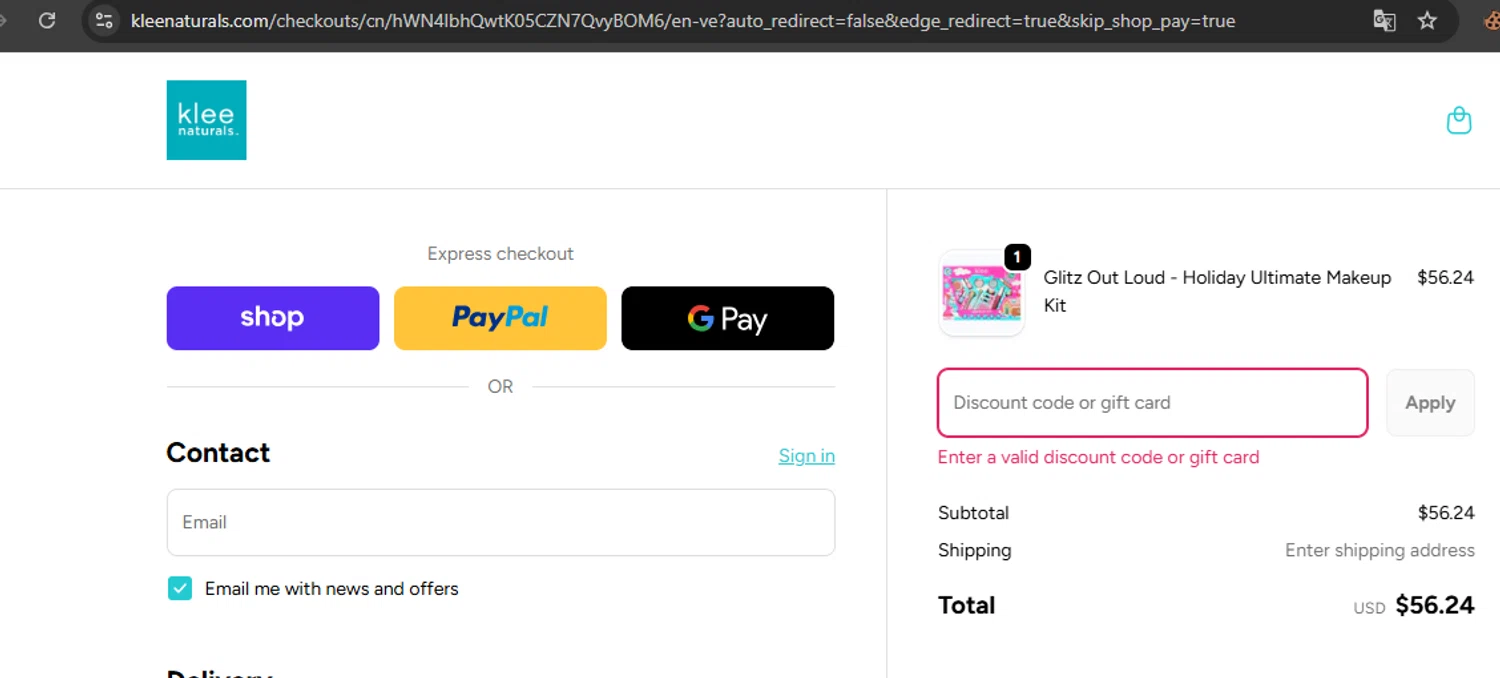 Klee Naturals coupon code screenshot showing code MORE applied at Klee Naturals checkout page. Uploaded by SimplyCodes community member javierprez on Oct 31, 2025