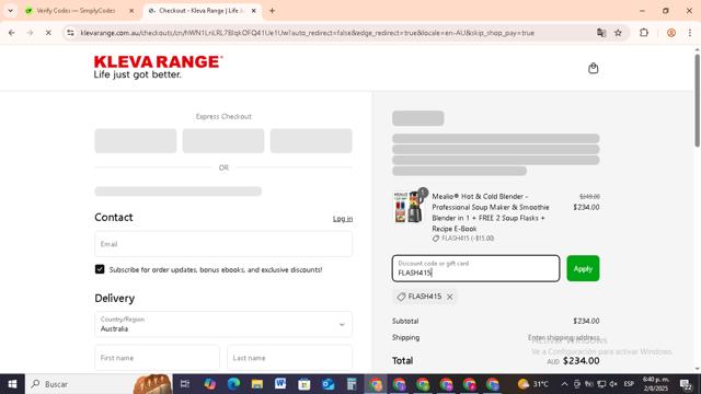 Kleva Range checkout page showing Kleva Range promo code box | Screenshot taken by SimplyCodes community member on Aug 2, 2025