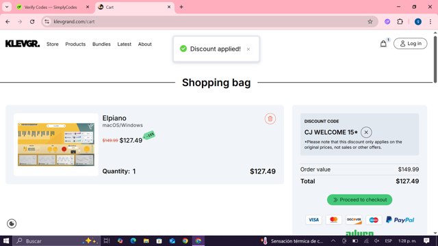 Klevgrand checkout page showing Klevgrand discount code box | Screenshot taken by SimplyCodes community member on Jun 6, 2025