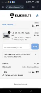 SURVIVAL210 coupon verification screenshot